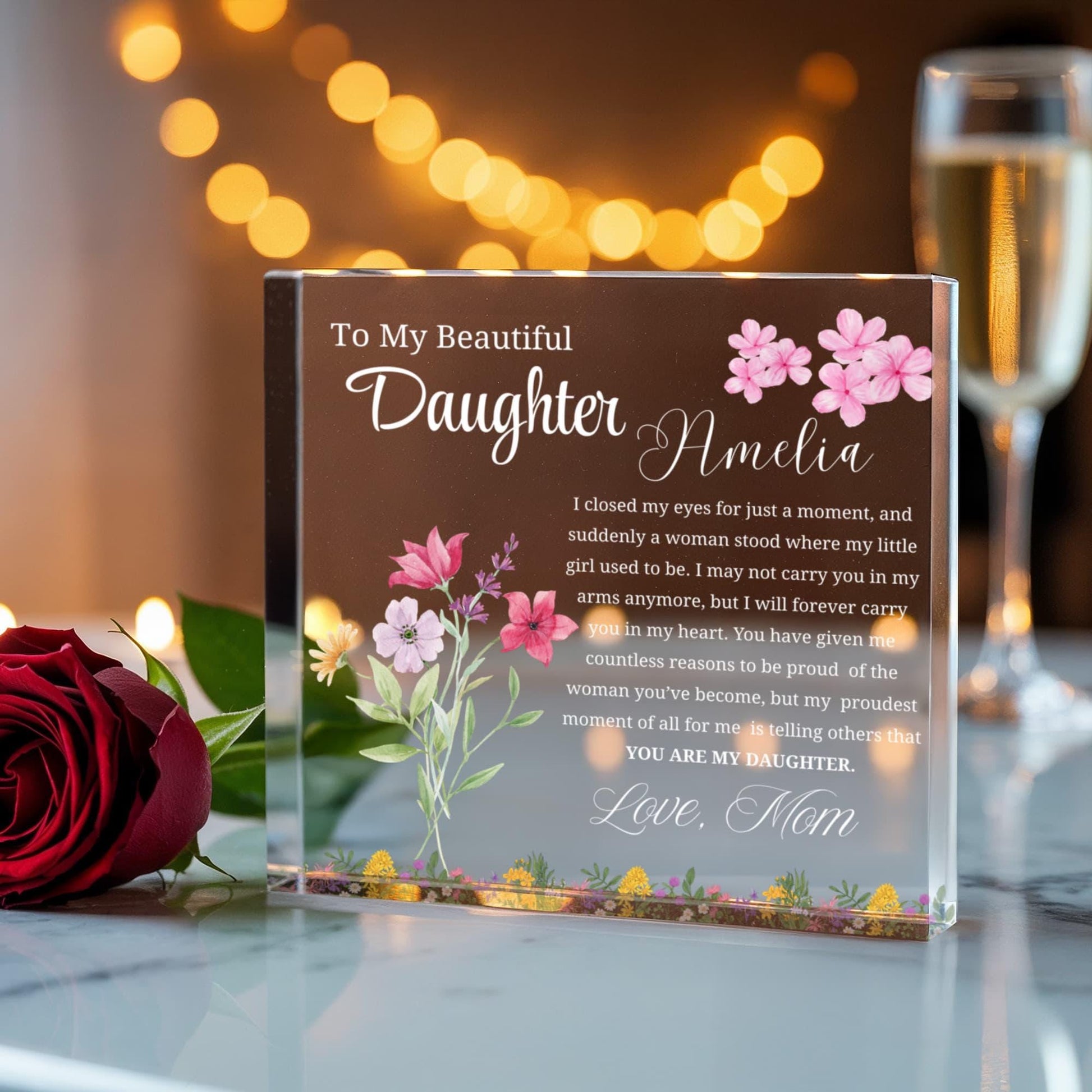 Personalized Daughter Gift Floral Acrylic Plaque – Gift from Mom – view 2