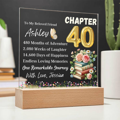 40th Birthday Gift Personalized Plaque With LED Base – Chapter 40