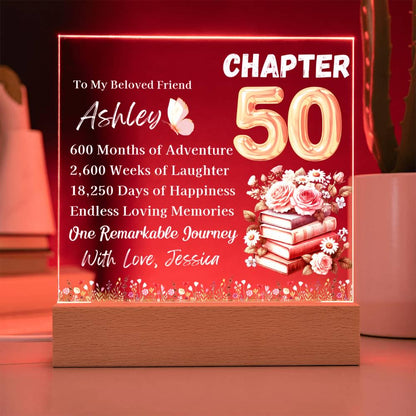 Custom 50th Birthday Gift Acrylic Plaque With LED Base – Turning Fifty – view 5