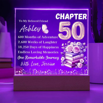 Custom 50th Birthday Gift Acrylic Plaque With LED Base – Turning Fifty – view 3
