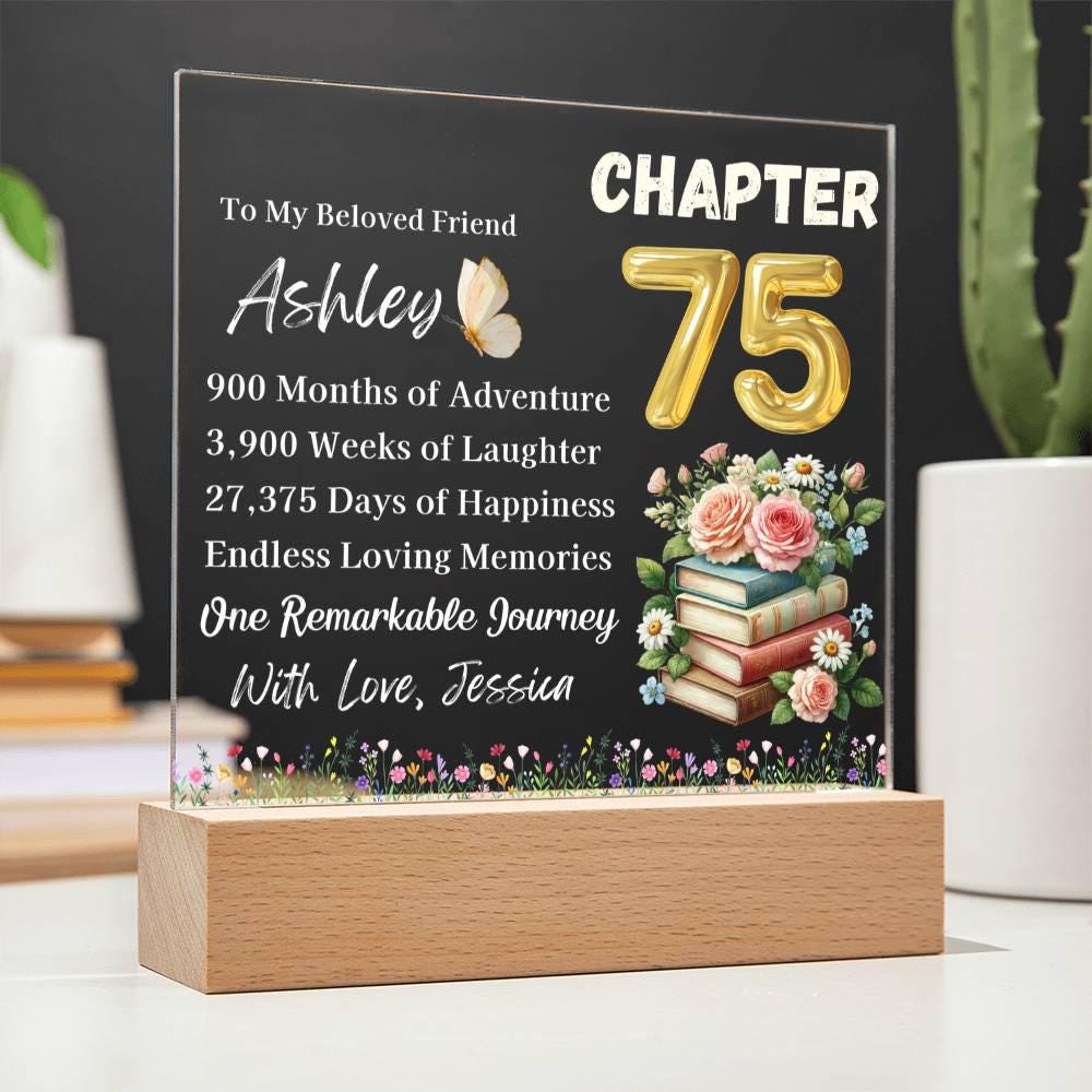Personalized 75th Birthday Gift Acrylic Plaque With LED Base
