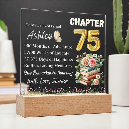 Personalized 75th Birthday Gift Acrylic Plaque With LED Base