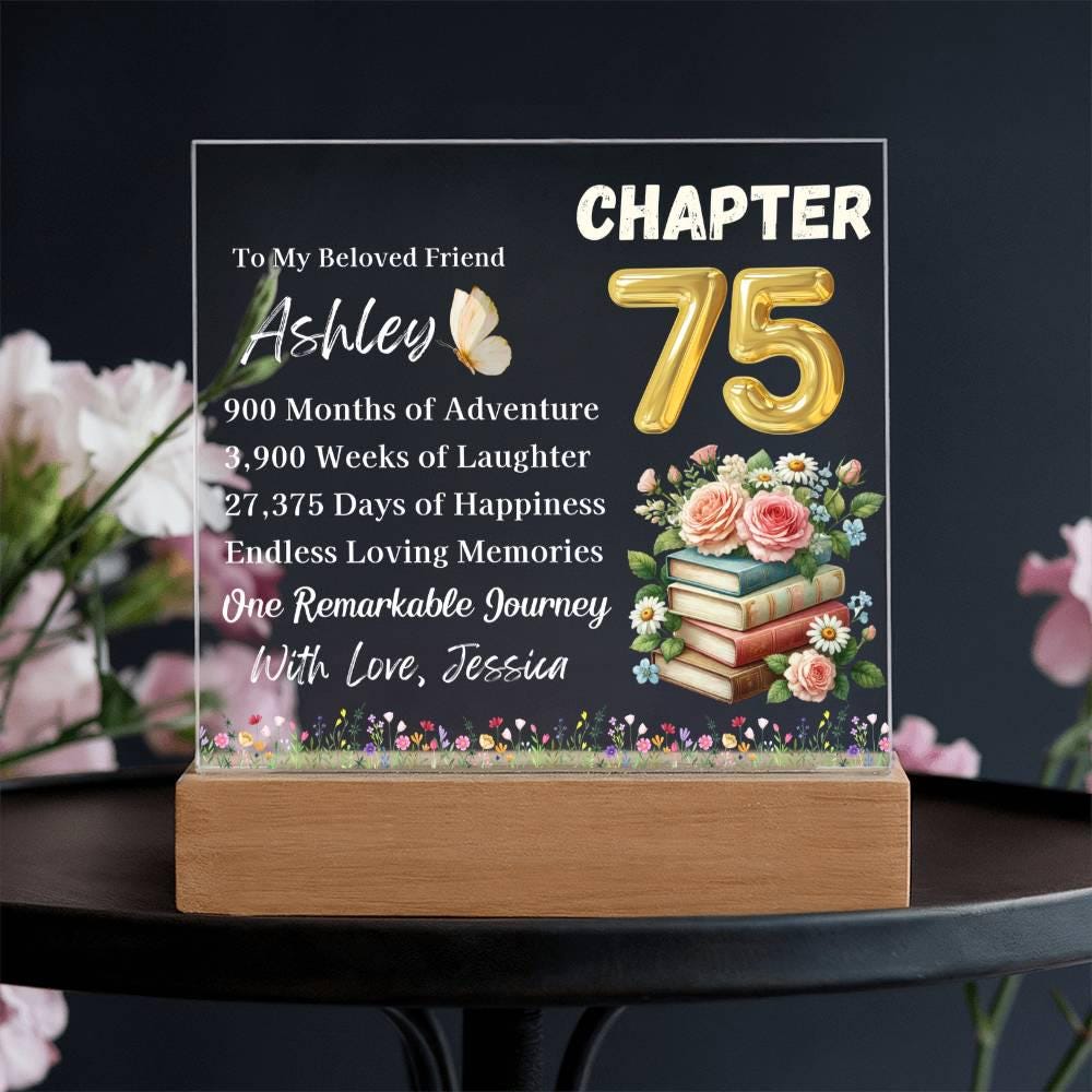 Personalized 75th Birthday Gift Acrylic Plaque With LED Base – view 2