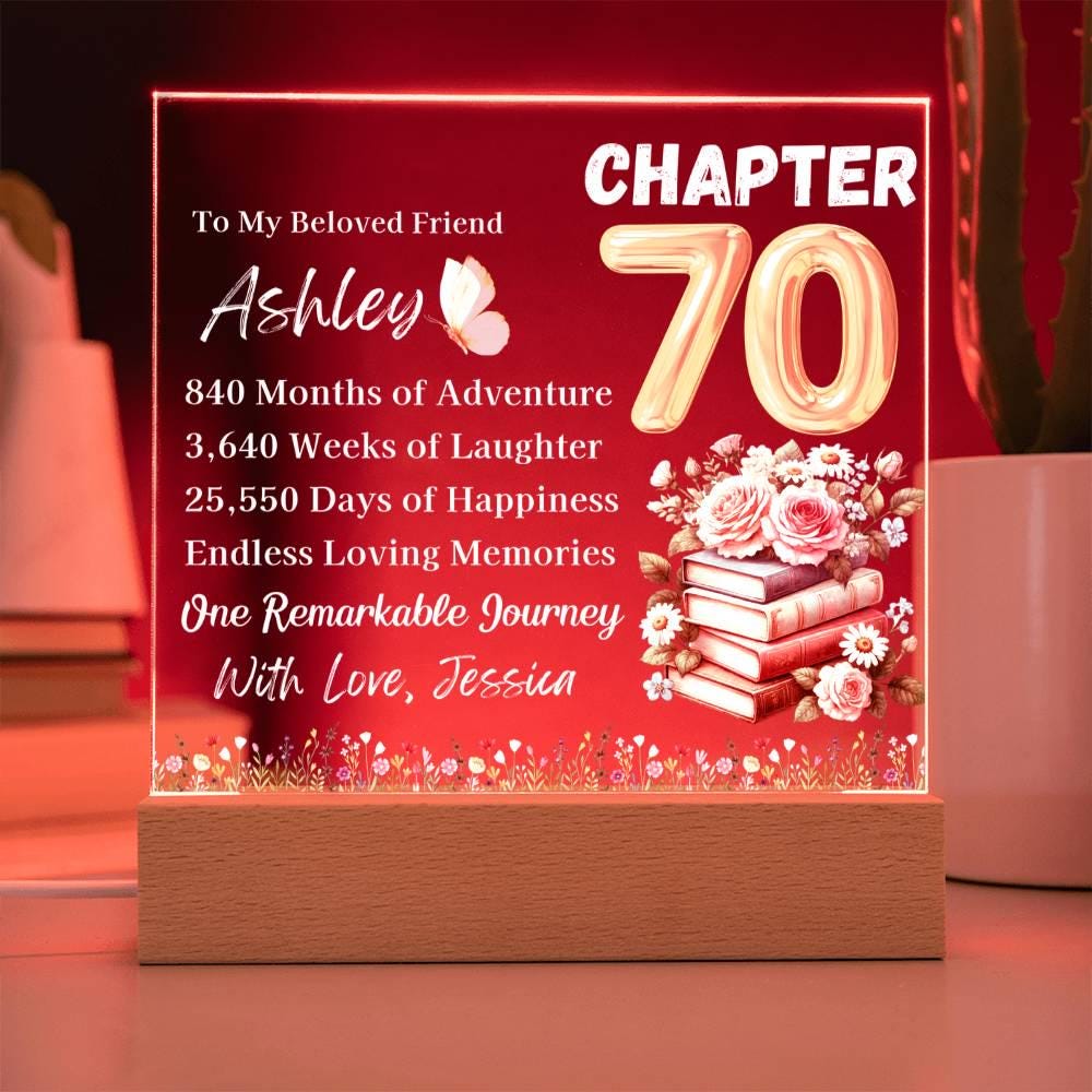 70th Birthday Gift for Women Personalized Acrylic Plaque With LED Base – view 5