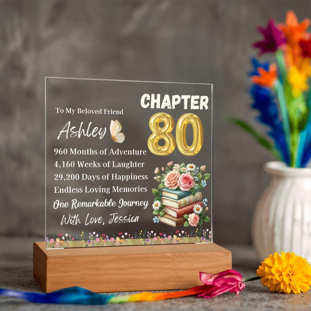 Personalized 80th Birthday Gift Acrylic Plaque With LED Base – view 9