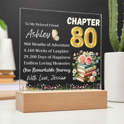 Personalized 80th Birthday Gift Acrylic Plaque With LED Base