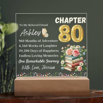 Personalized 80th Birthday Gift Acrylic Plaque With LED Base – view 8