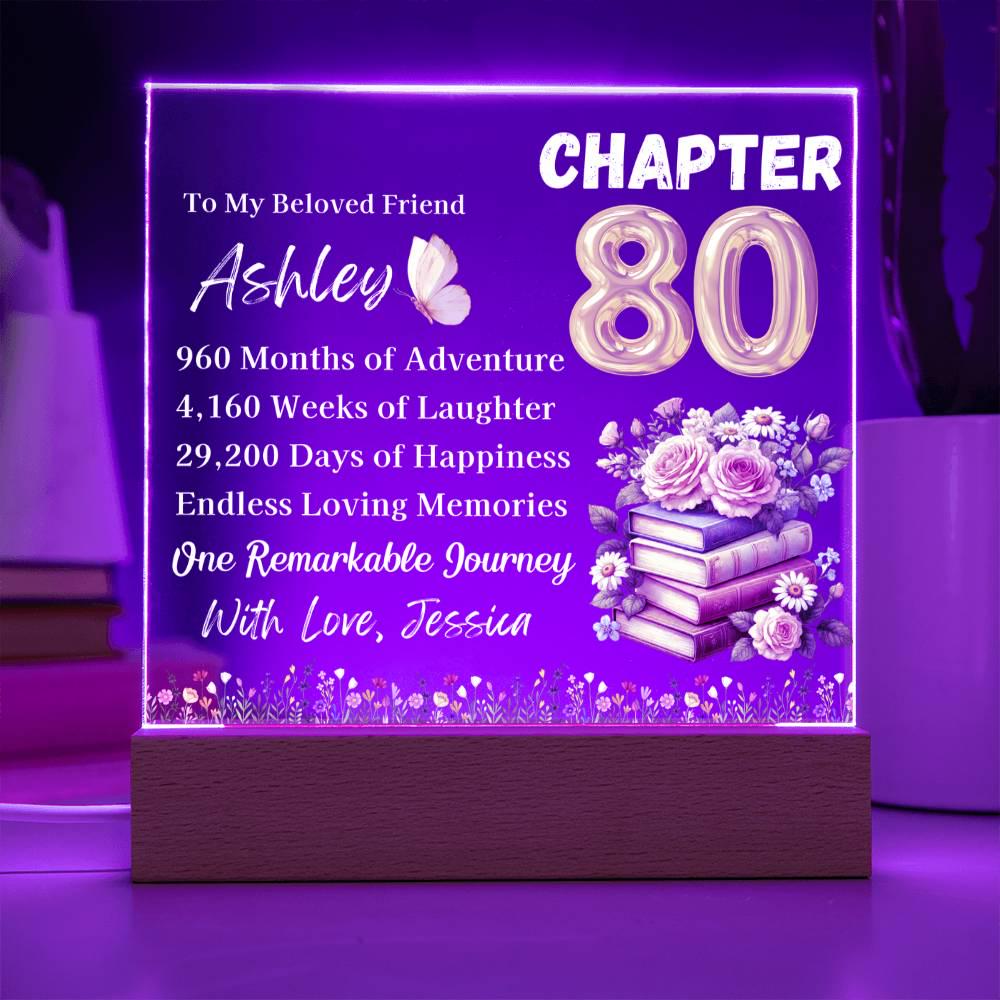 Personalized 80th Birthday Gift Acrylic Plaque With LED Base – view 3