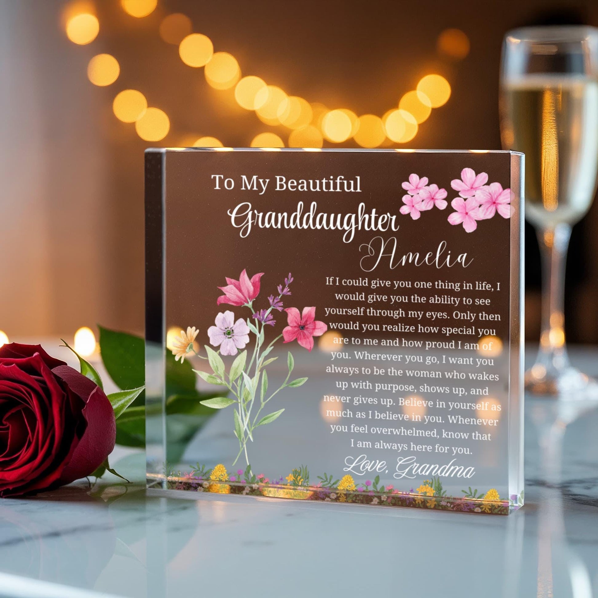 Granddaughter Personalized Gift Floral Acrylic Plaque – Christmas Gift – view 5