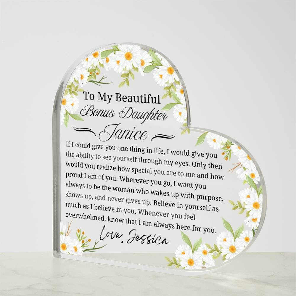 Bonus Daughter Personalized Gift Heart Acrylic Plaque – Birthday Gift – view 5