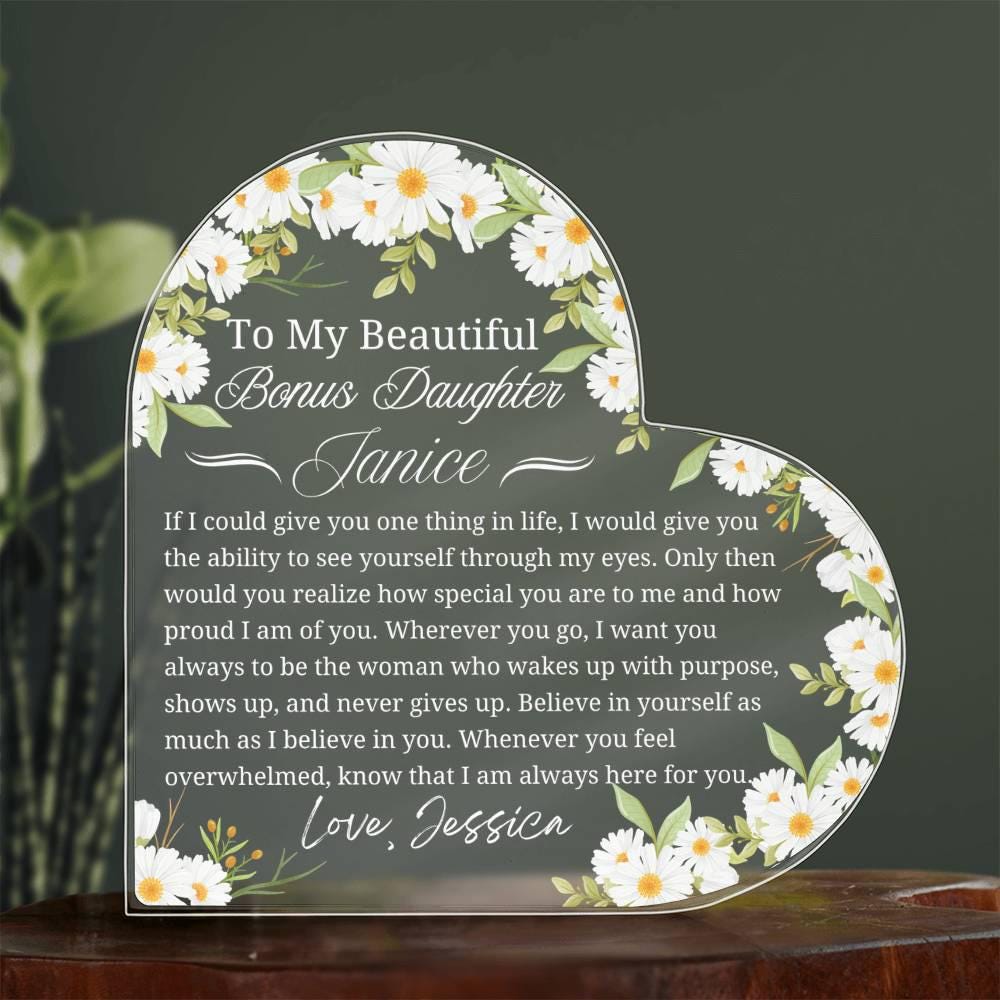 Bonus Daughter Personalized Gift Heart Acrylic Plaque – Birthday Gift