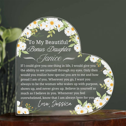 Bonus Daughter Personalized Gift Heart Acrylic Plaque – Birthday Gift