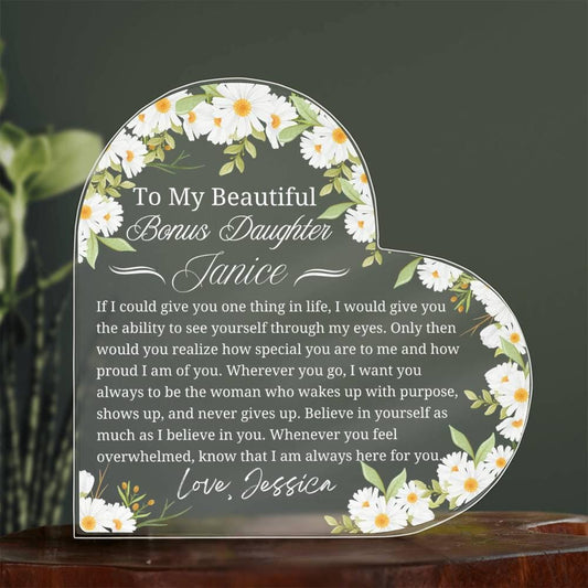 Bonus Daughter Personalized Gift Heart Acrylic Plaque – Birthday Gift