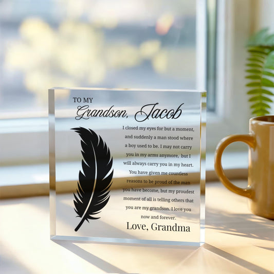 Personalized Grandson Gift Acrylic Block Plaque – Gift from Grandma – view 2