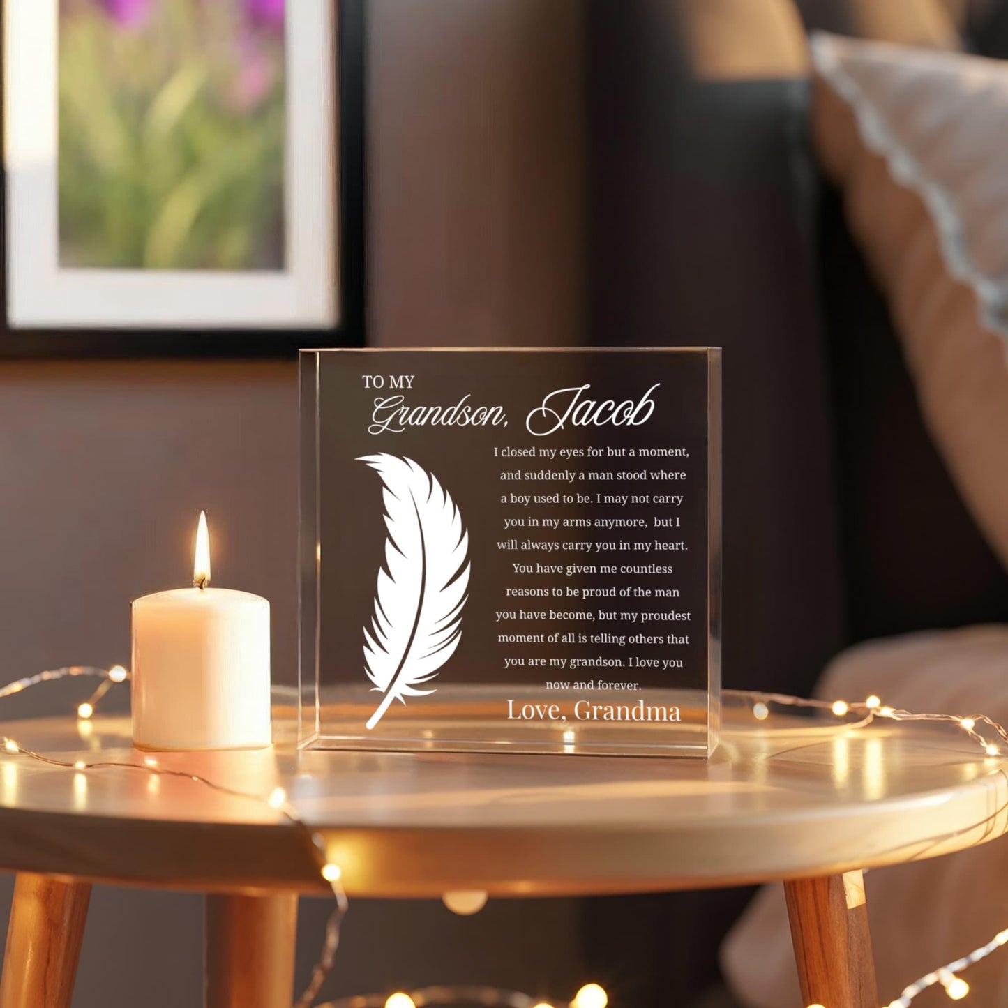 Personalized Grandson Gift Acrylic Block Plaque – Gift from Grandma – view 3