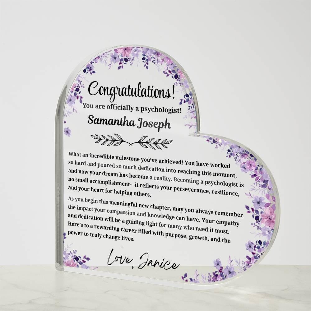 New Psychologist Gift Personalized Heart Acrylic Plaque – view 4