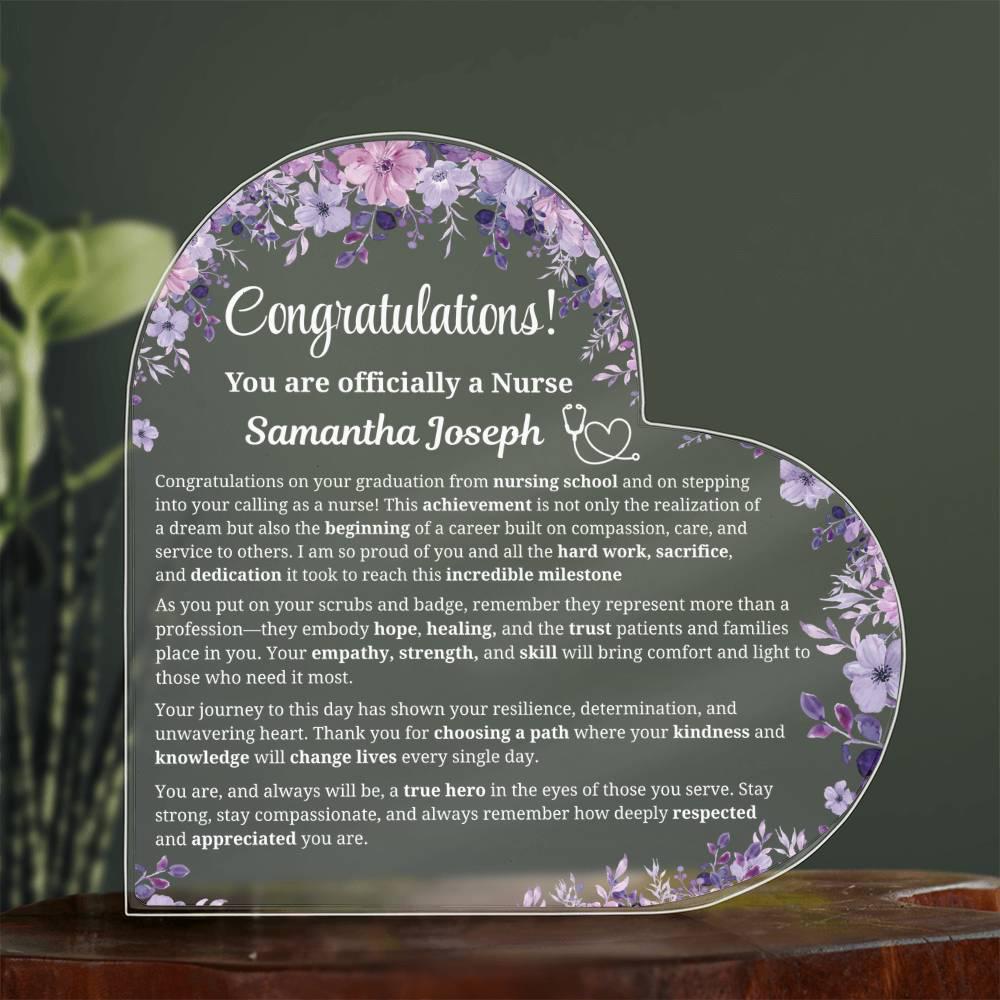 New Nurse Gift Personalized Heart Acrylic Plaque – RN Graduation Gift