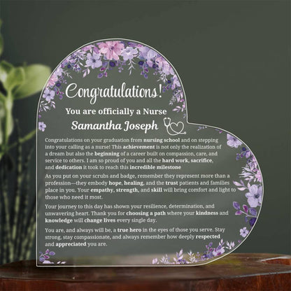New Nurse Gift Personalized Heart Acrylic Plaque – RN Graduation Gift