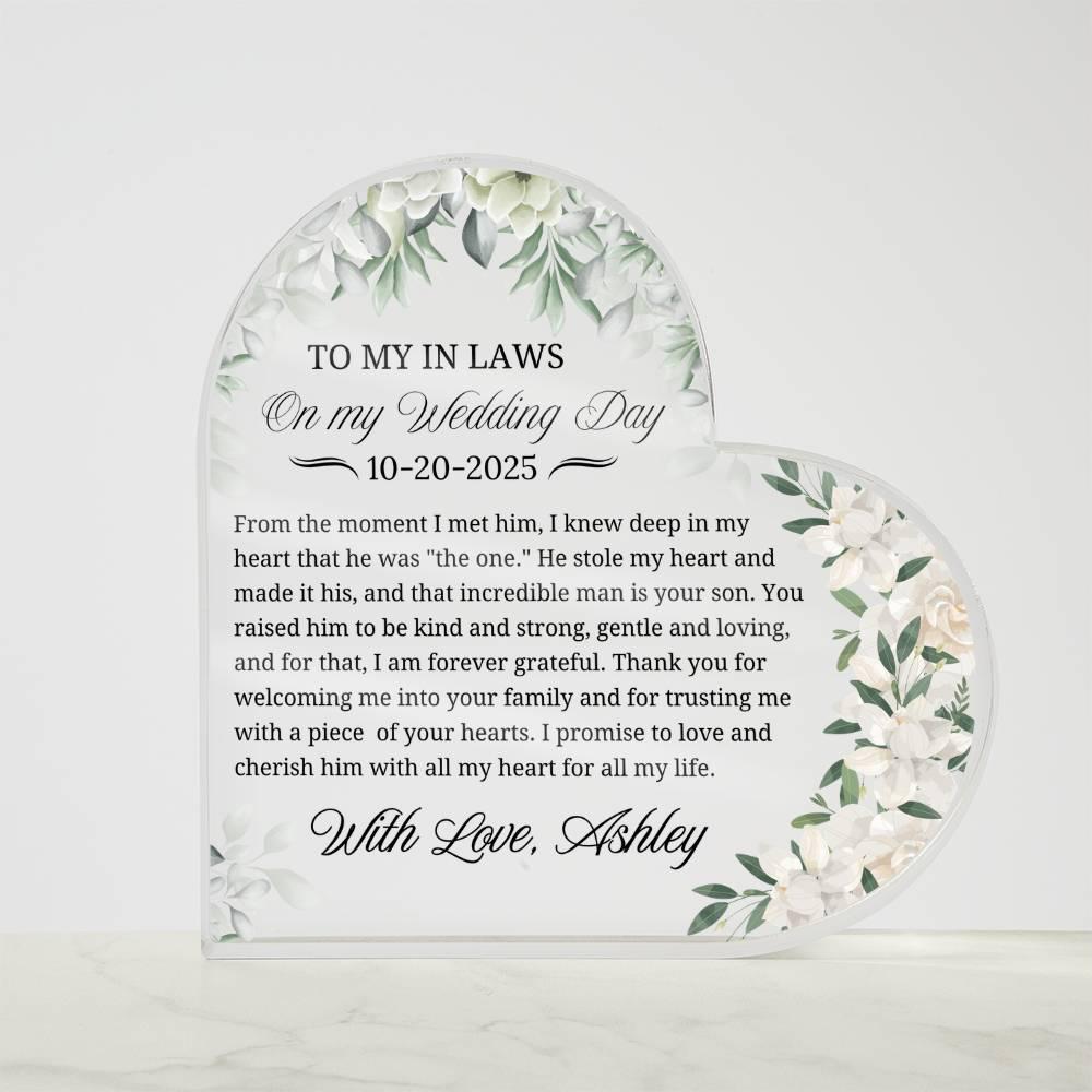 To My In Laws Wedding Gift Personalized Heart Acrylic Plaque – view 5