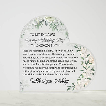 To My In Laws Wedding Gift Personalized Heart Acrylic Plaque – view 5