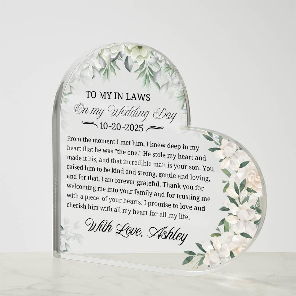 To My In Laws Wedding Gift Personalized Heart Acrylic Plaque – view 4