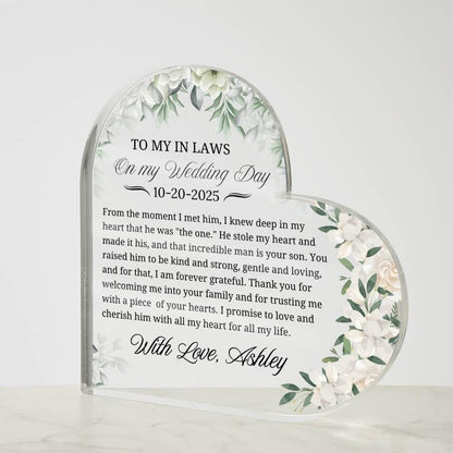 To My In Laws Wedding Gift Personalized Heart Acrylic Plaque – view 4