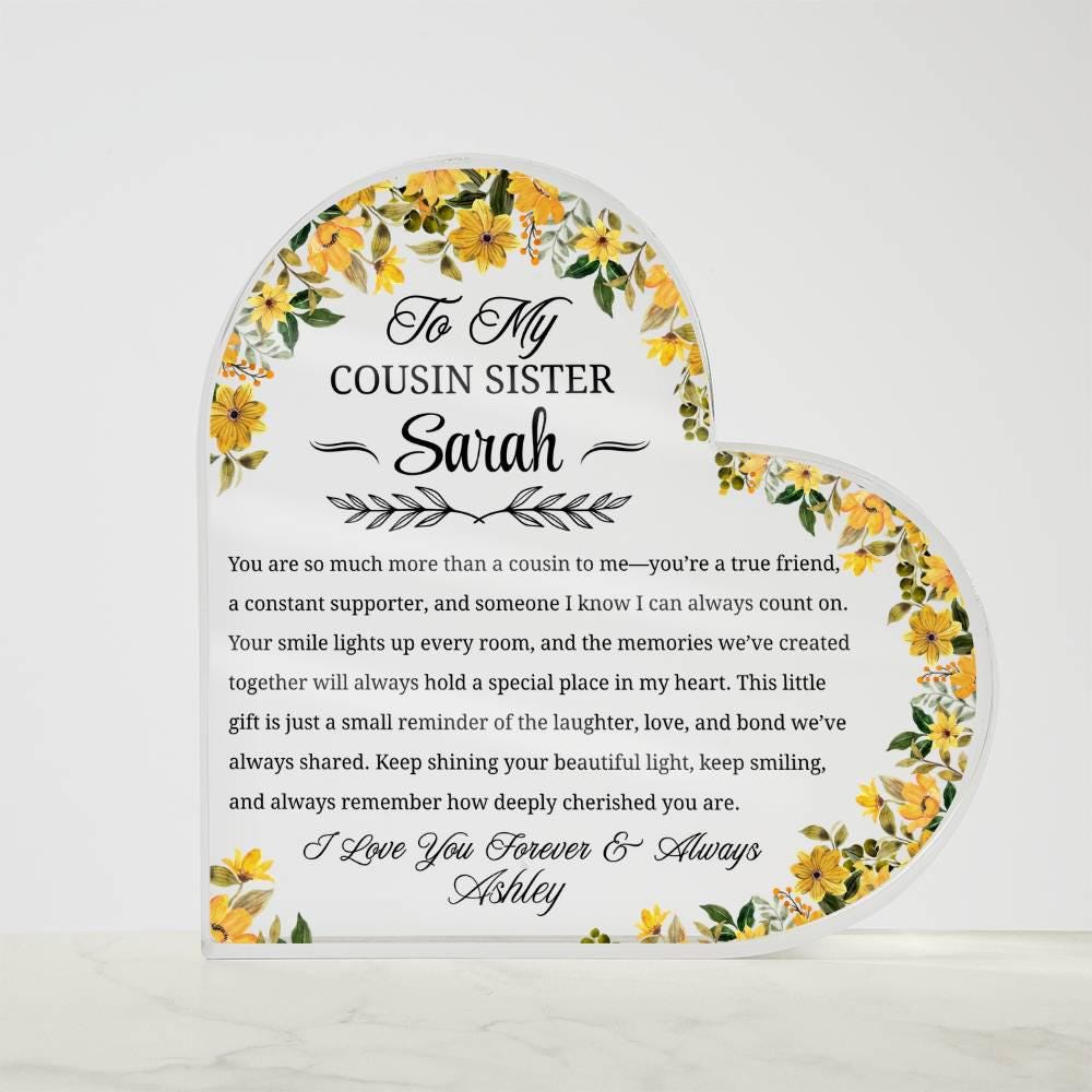 Cousin Sister Gift Personalized Name Heart Acrylic Plaque – view 5