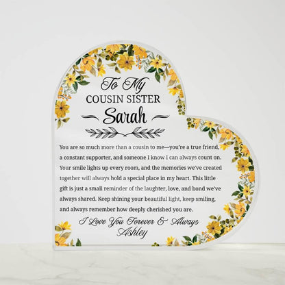 Cousin Sister Gift Personalized Name Heart Acrylic Plaque – view 5