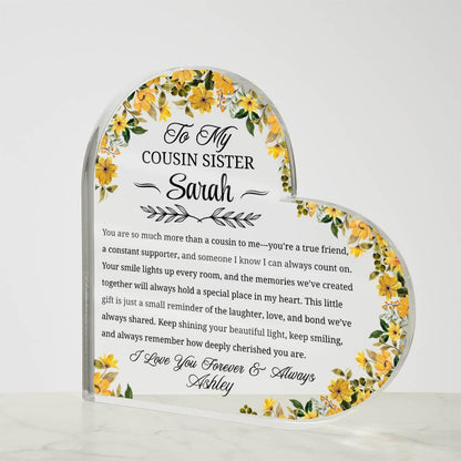 Cousin Sister Gift Personalized Name Heart Acrylic Plaque – view 4