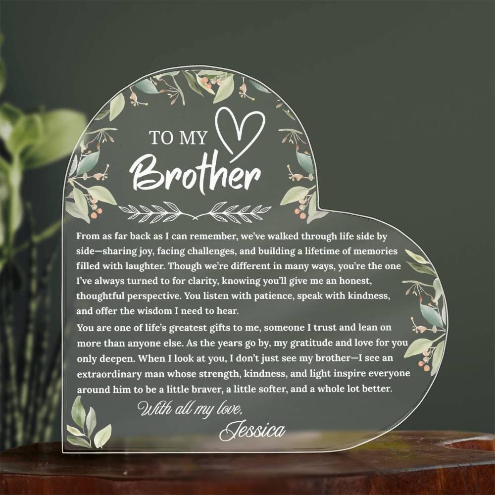 To My Brother Gift Personalized Heart Acrylic Plaque