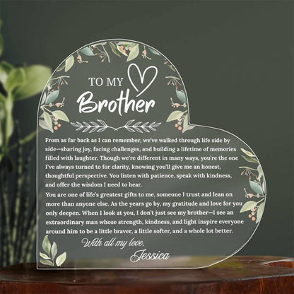 To My Brother Gift Personalized Heart Acrylic Plaque