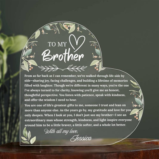 To My Brother Gift Personalized Heart Acrylic Plaque