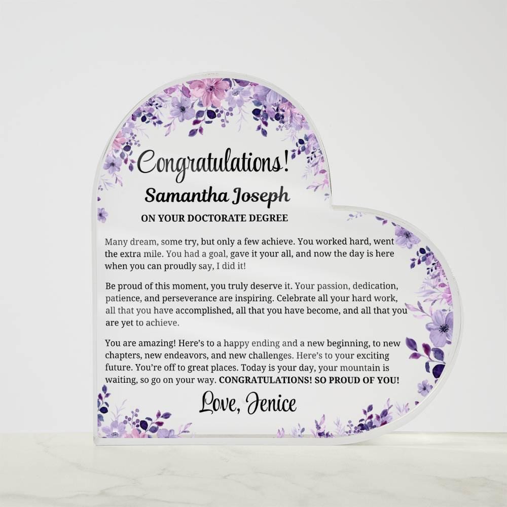 Doctorate Graduation Gift Personalized Heart Acrylic Plaque – view 7