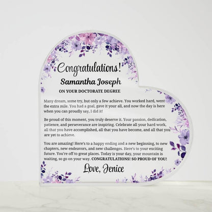 Doctorate Graduation Gift Personalized Heart Acrylic Plaque – view 7