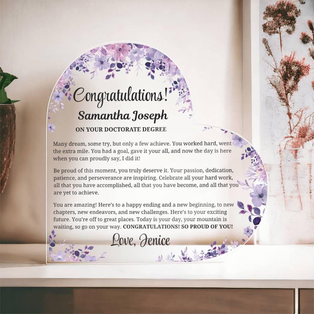 Doctorate Graduation Gift Personalized Heart Acrylic Plaque – view 6
