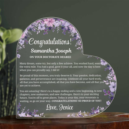 Doctorate Graduation Gift Personalized Heart Acrylic Plaque