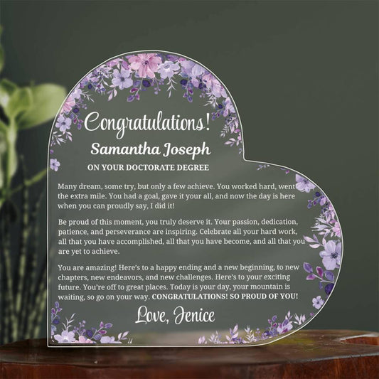 Doctorate Graduation Gift Personalized Heart Acrylic Plaque