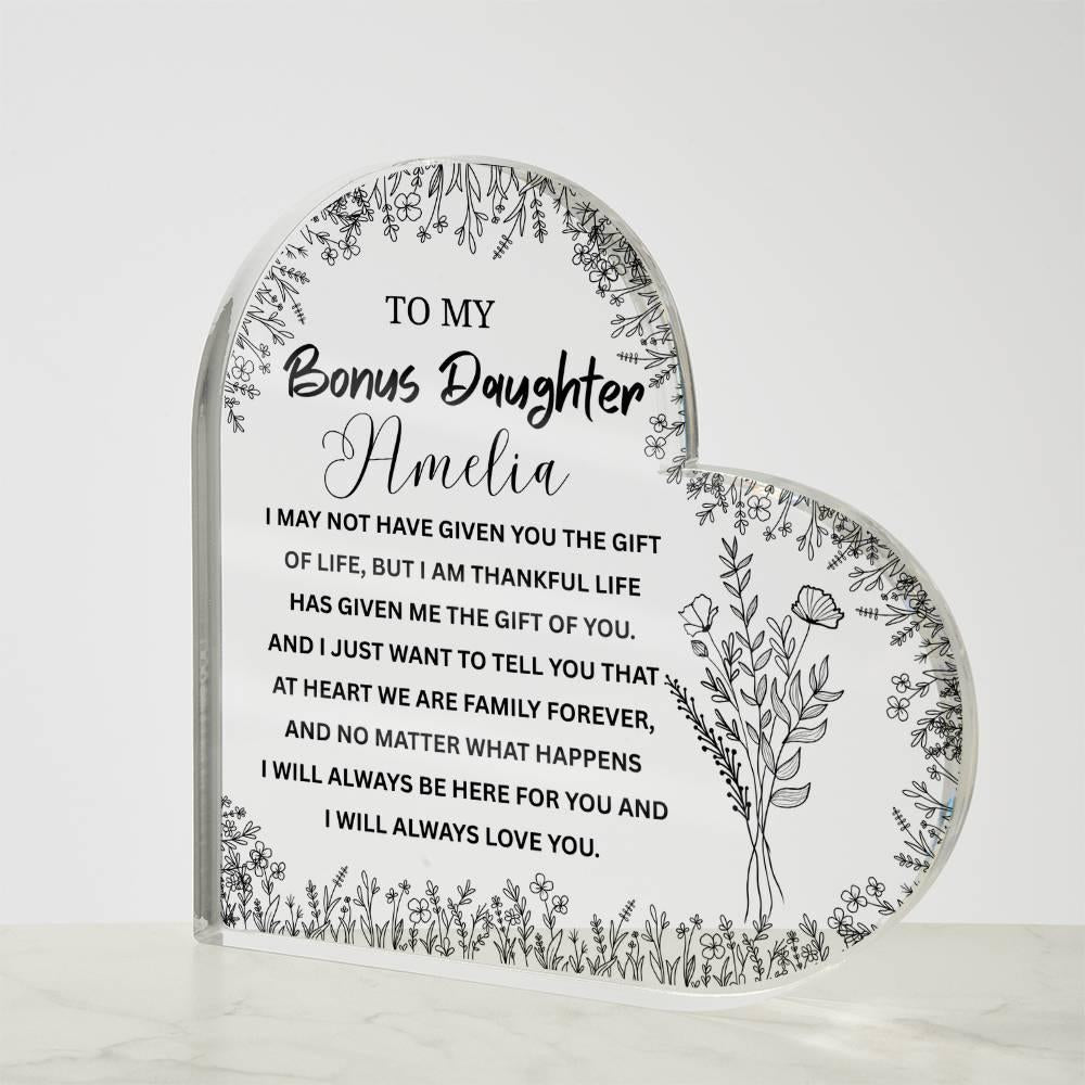 To My Bonus Daughter Gift Personalized Heart Acrylic Plaque – view 4