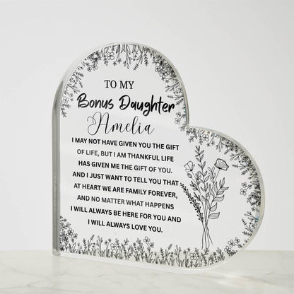 To My Bonus Daughter Gift Personalized Heart Acrylic Plaque – view 4