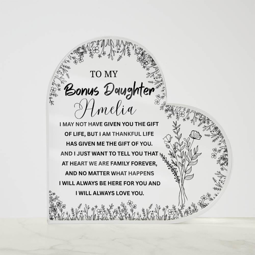 To My Bonus Daughter Gift Personalized Heart Acrylic Plaque – view 5