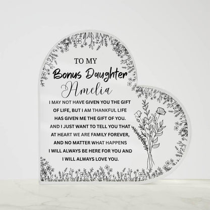 To My Bonus Daughter Gift Personalized Heart Acrylic Plaque – view 5