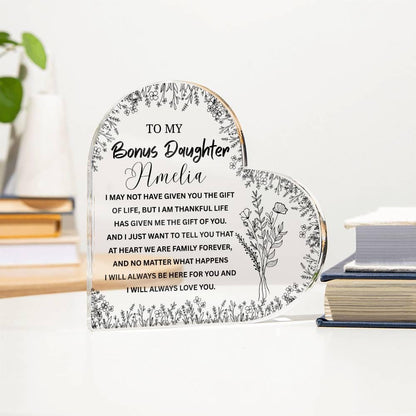 To My Bonus Daughter Gift Personalized Heart Acrylic Plaque – view 2