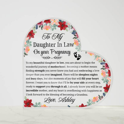 Daughter in Law Pregnancy Gift Personalized Heart Acrylic Plaque – view 4