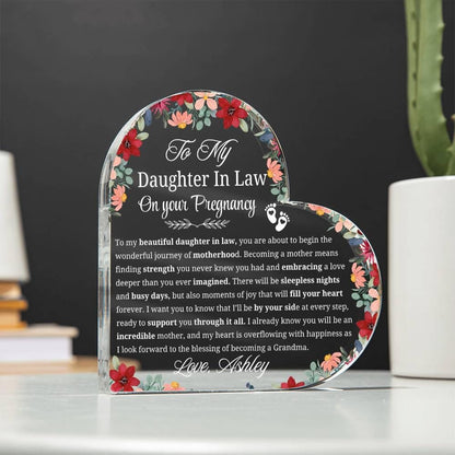 Daughter in Law Pregnancy Gift Personalized Heart Acrylic Plaque – view 2