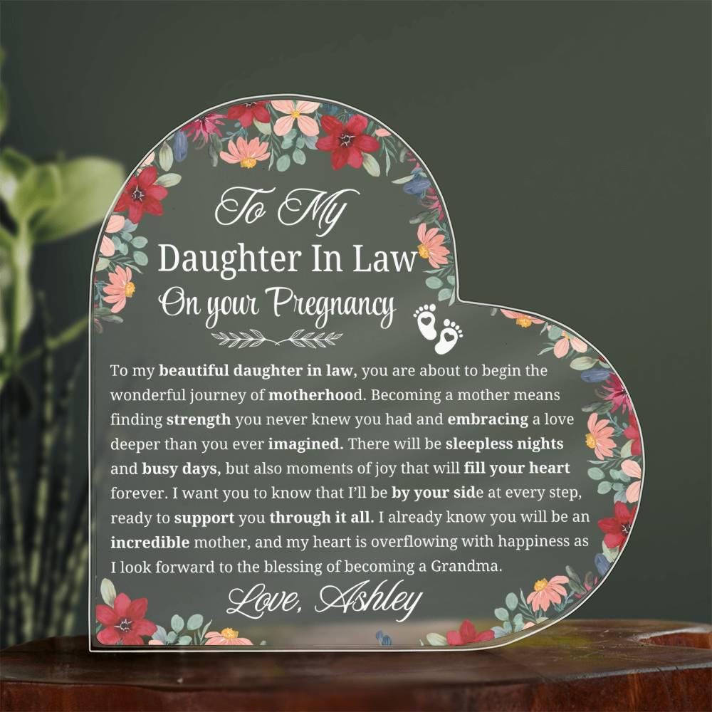 Daughter in Law Pregnancy Gift Personalized Heart Acrylic Plaque