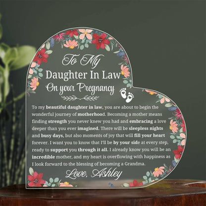 Daughter in Law Pregnancy Gift Personalized Heart Acrylic Plaque