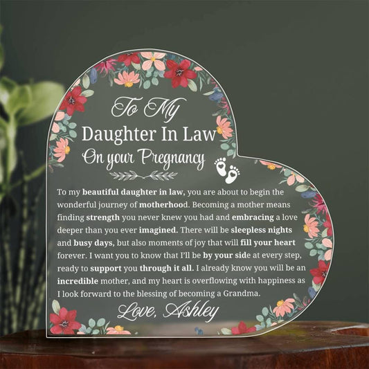 Daughter in Law Pregnancy Gift Personalized Heart Acrylic Plaque