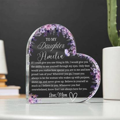 To My Daughter Personalized Heart Acrylic Plaque – Gift from Mom – view 2