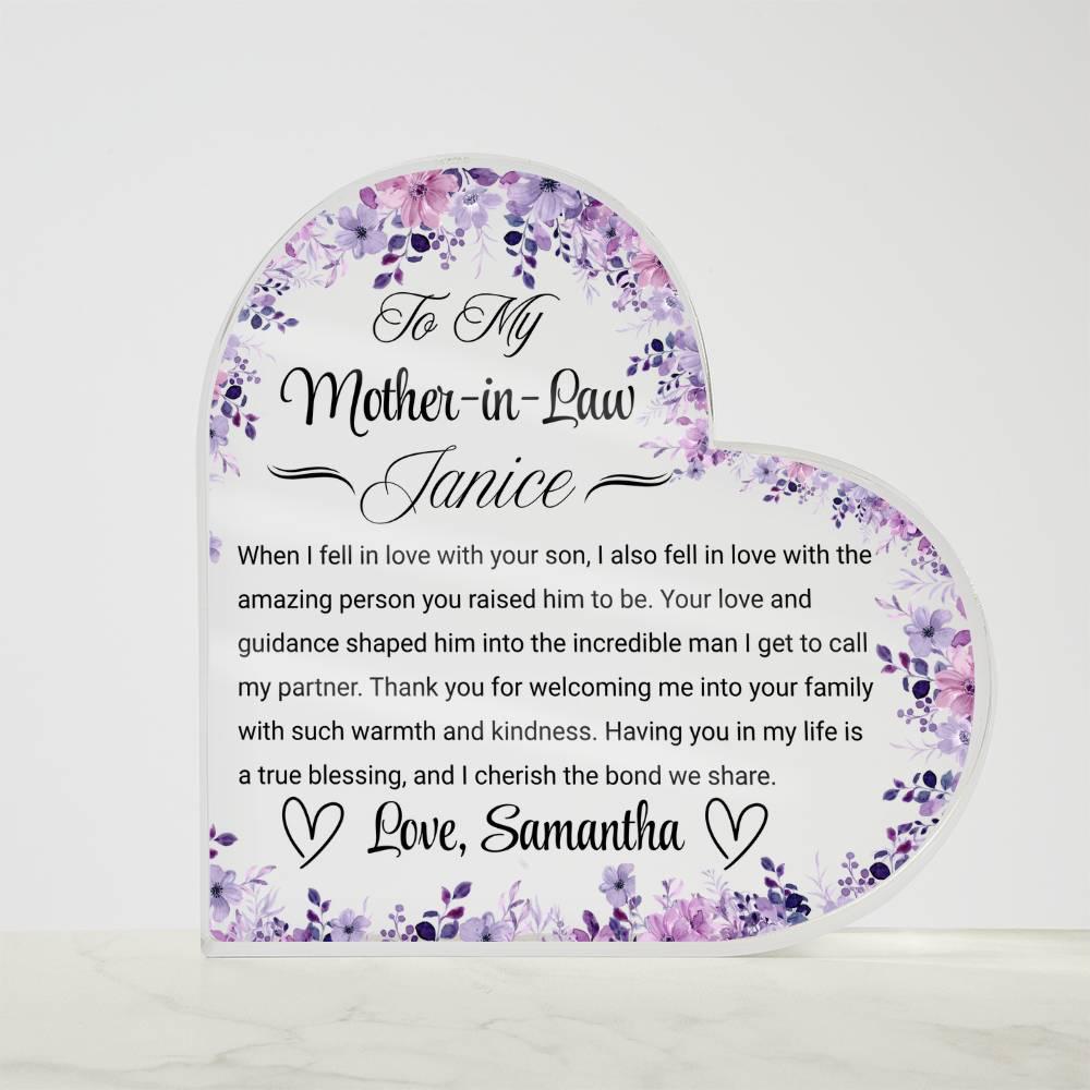 To My Mother in Law Personalized Heart Acrylic Plaque – view 4
