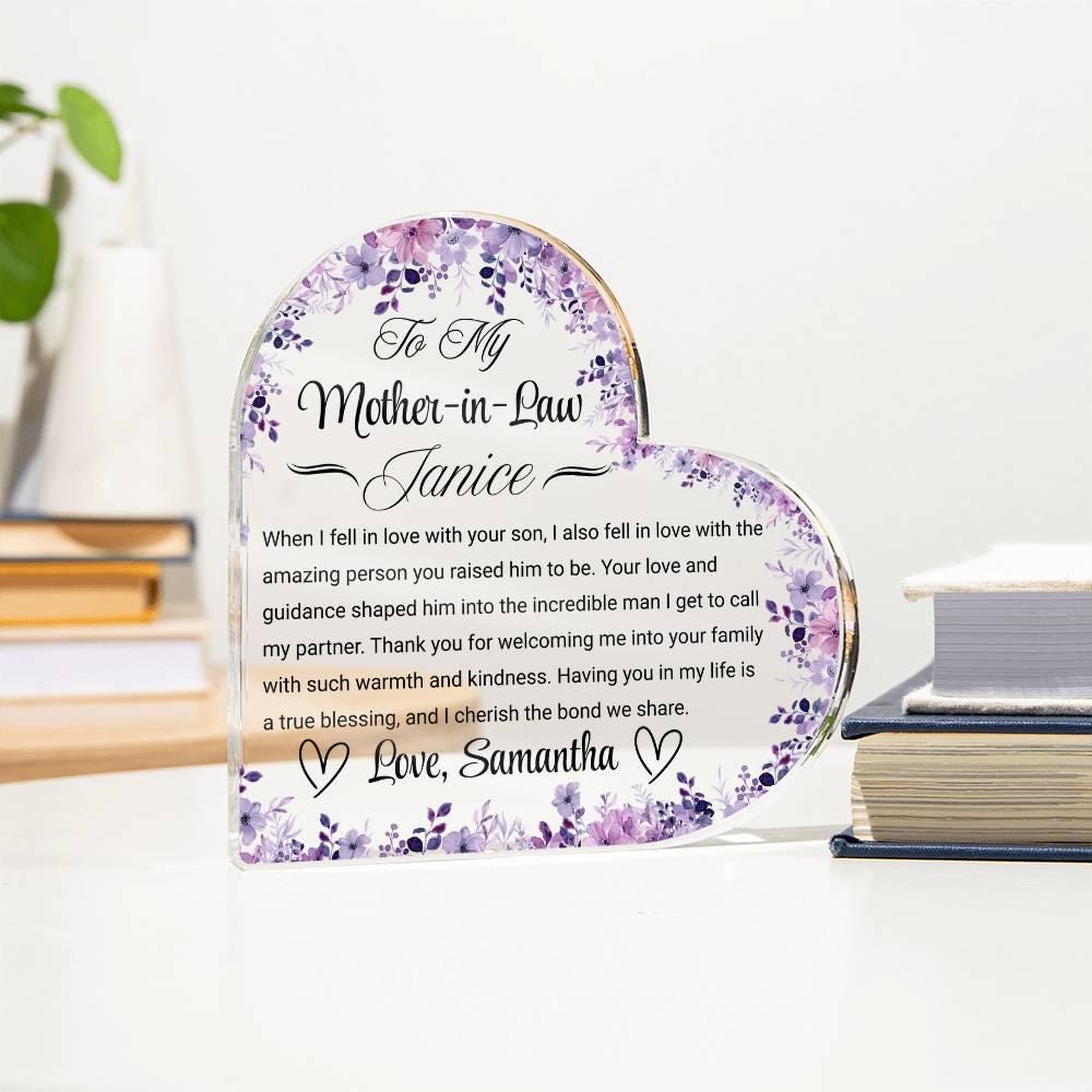 To My Mother in Law Personalized Heart Acrylic Plaque – view 3